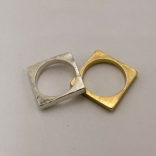 Solid cast square signet ring in silver and gold 